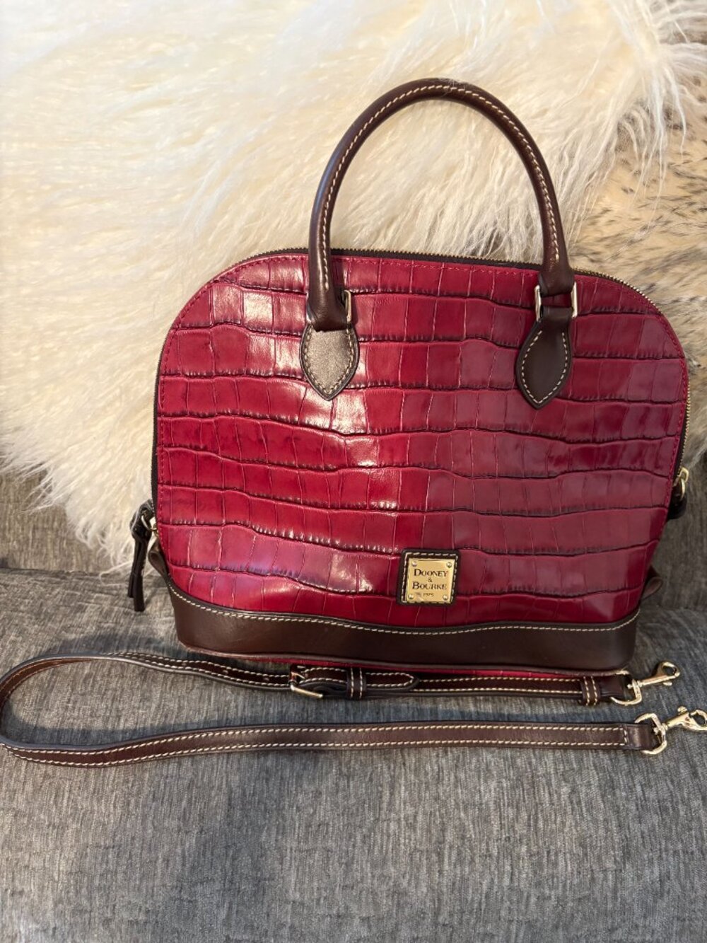 Dooney & Bourke Croco Zip Zip Satchel Bordeaux Brown